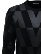 Valentino Black Wool Crew Neck Sweater With Macro Optical Print Valentino Black Wool Crew Neck Sweater With Macro Optical Print - Black