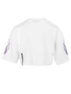 White Cropped Woman T-shirt With Glitter Purple Flame Vision of Super White Cropped Woman T-shirt With Glitter Purple Flame - White/glitter