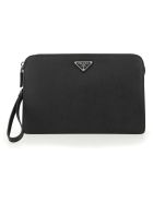 Prada Logo Plaque Top Zipped Clutch Prada Logo Plaque Top Zipped Clutch - Black
