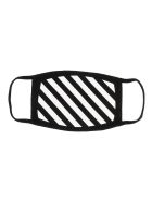 Off-White Cotton Mask With Diagonal Print Off-White Cotton Mask With Diagonal Print - Black