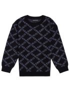 Emporio Armani Black Nylon Blend Sweater With Allover Logo Emporio Armani Black Nylon Blend Sweater With Allover Logo - Black
