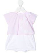 Pink And White Seersucker Romper With Flowers Il Gufo Pink And White Seersucker Romper With Flowers - Rosa
