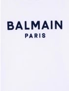 Kids White T-shirt With Black Velvet Logo Balmain Kids White T-shirt With Black Velvet Logo