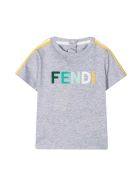 Fendi Grey T-shirt With Multicolor Logo And Details Fendi Grey T-shirt With Multicolor Logo And Details - Grigio/verde