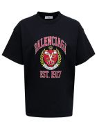 Balenciaga Black Cotton T-shirt With Vintage College Logo Balenciaga Black Cotton T-shirt With Vintage College Logo - Black