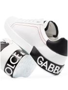 Dolce & Gabbana White And Black Portofino Leather Sneakers Dolce & Gabbana White And Black Portofino Leather Sneakers - White