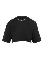 Black Cropped Woman T-shirt With Glitter Black Flame Vision of Super Black Cropped Woman T-shirt With Glitter Black Flame - Black/orange
