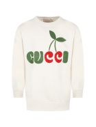 Gucci Ivory Sweatshirt For Kids With Gucci Cherry Print Gucci Ivory Sweatshirt For Kids With Gucci Cherry Print - Ivory