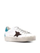 Golden Goose Hi Star Leather Upper Suede Star Glitter Heel And Spur Golden Goose Hi Star Leather Upper Suede Star Glitter Heel And Spur - White Brown Atomic Blue