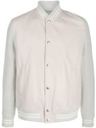 Brunello Cucinelli Grey Leather And Cotton Bomber Jacket Brunello Cucinelli Grey Leather And Cotton Bomber Jacket - Beige
