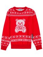 Moschino Red Wool Sweater With Teddy Bear Print Moschino Red Wool Sweater With Teddy Bear Print - Red