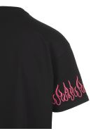 Man Black T-shirt With Fucsia Embroidered Flames Vision of Super Man Black T-shirt With Fucsia Embroidered Flames - Black/fuxia