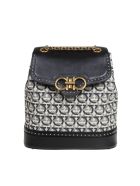 Salvatore Ferragamo Gancini Backpack In Leather And Fabric Salvatore Ferragamo Gancini Backpack In Leather And Fabric - Black