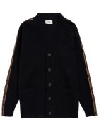Fendi Wool Cardigan With Ff Side Bands Fendi Wool Cardigan With Ff Side Bands - Black