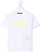 Kids White T-shirt With Yellow Velvet Logo Balmain Kids White T-shirt With Yellow Velvet Logo