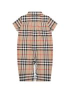 Burberry Beige Romper For Babykids With Vintage Check Burberry Beige Romper For Babykids With Vintage Check - Beige
