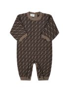 Fendi Beige Jumpsuit For Babykids With Double Ff Fendi Beige Jumpsuit For Babykids With Double Ff - Brown