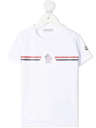 White Newborn T-shirt With Logos And Tricolor Detail Moncler White Newborn T-shirt With Logos And Tricolor Detail