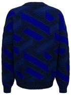 Versace Blue And Black Jacquard Wool Sweater Versace Blue And Black Jacquard Wool Sweater - Blu