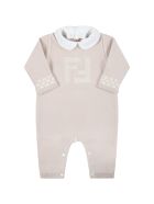 Fendi Beige Set For Babykids With Douple Ff Fendi Beige Set For Babykids With Douple Ff - Beige