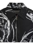 Man Black Bomber Jacket With Painted Skull Alexander McQueen Man Black Bomber Jacket With Painted Skull - Black/white