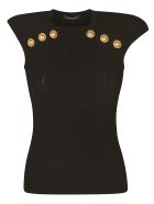 Balmain Button Embellished Sleeveless Knit Top Balmain Button Embellished Sleeveless Knit Top - Black