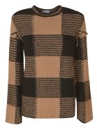 RED Valentino Large Check Pattern Knit Sweater RED Valentino Large Check Pattern Knit Sweater - Camel