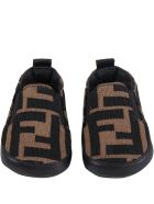 Fendi Brown Sneakers For Babykids With Double Ff Fendi Brown Sneakers For Babykids With Double Ff - Brown