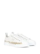 Dolce & Gabbana Portofino White Leather Sneakers With Golden Logo Print Dolce & Gabbana Portofino White Leather Sneakers With Golden Logo Print - White
