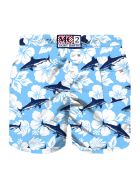Velvet Blue Sharks All Over Print Boy's Light Swim Trunks MC2 Saint Barth Velvet Blue Sharks All Over Print Boy's Light Swim Trunks