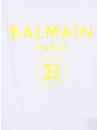 Kids White T-shirt With B Logo In Yellow Velvet Balmain Kids White T-shirt With B Logo In Yellow Velvet