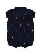 Ralph Lauren Blue Romper For Baby Girl With Pony Logos Ralph Lauren Blue Romper For Baby Girl With Pony Logos - Blue