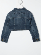 Kid Denim Jacket With Embossed Logo Balmain Kid Denim Jacket With Embossed Logo