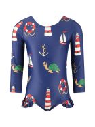 Mini Rodini Blue Swimsuit Foor Girl With Turtles Mini Rodini Blue Swimsuit Foor Girl With Turtles - Blue