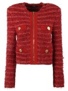 Balmain Tweed Zip Jacket Balmain Tweed Zip Jacket - Red