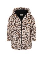 Douuod Beige Coat For Girl With Animalier Details Douuod Beige Coat For Girl With Animalier Details - Brown