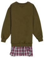 Philosophy di Lorenzo Serafini Kids Green Cotton And Tulle Check Dress With Logo Philosophy di Lorenzo Serafini Kids Green Cotton And Tulle Check Dress With Logo - Green