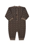 Fendi Beige Jumpsuit For Babykids With Double Ff Fendi Beige Jumpsuit For Babykids With Double Ff - Brown