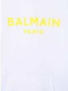 Kids White Hoodie With Yellow Velvet Logo Balmain Kids White Hoodie With Yellow Velvet Logo