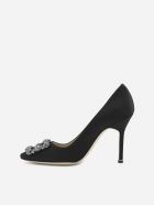 Manolo Blahnik Satin Hangisi Décolleté With Jewel Buckle Manolo Blahnik Satin Hangisi Décolleté With Jewel Buckle - Black