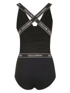 Dolce & Gabbana Rear Cross Strap Logo Swimsuit Dolce & Gabbana Rear Cross Strap Logo Swimsuit - Black