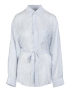 Woman Striped White And Blue Shirt With Belt Balenciaga Woman Striped White And Blue Shirt With Belt - White/blue