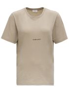 Saint Laurent Rive Gauche T-shirt With Logo Print Saint Laurent Rive Gauche T-shirt With Logo Print - Beige