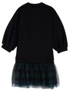 Philosophy di Lorenzo Serafini Kids Black Cotton And Tulle Check Dress With Logo Print Philosophy di Lorenzo Serafini Kids Black Cotton And Tulle Check Dress With Logo Print - Black