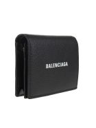 Black Folding Wallet In Textured Leather With Logo Balenciaga Black Folding Wallet In Textured Leather With Logo - Black/l white