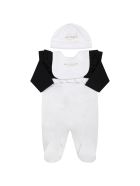Balmain White Set For Baby Girl With Golden Logo Balmain White Set For Baby Girl With Golden Logo - White