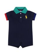 Ralph Lauren Blue Romper For Baby With Pony Logo Ralph Lauren Blue Romper For Baby With Pony Logo - Blue