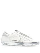 Super-star Man White Sneakers With Glitter Star And Spoiler Golden Goose Super-star Man White Sneakers With Glitter Star And Spoiler