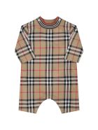 Burberry Beige Babygrow For Baby Kids With Vintage Checks Burberry Beige Babygrow For Baby Kids With Vintage Checks - Beige