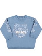 Kenzo Kids Light Blue Sweatshirt For Baby Boy With Tiger Kenzo Kids Light Blue Sweatshirt For Baby Boy With Tiger - Blue